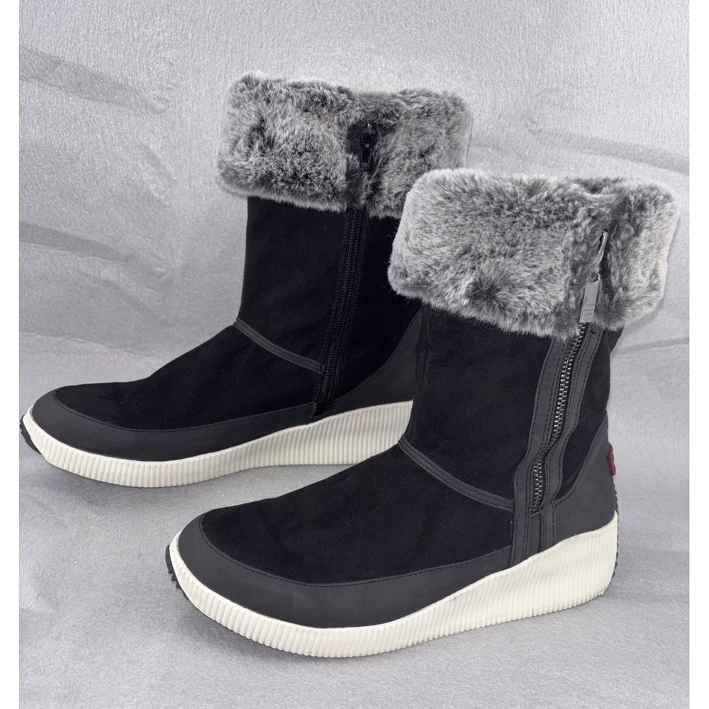 London Fog Collection CHERYL Black And Gray Fur Lined‎ Winter Boots Women's 10